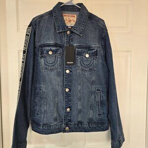 True Religion Men's‎ Logo Taping Denim SN Jacket Tide Wash Color Size Large NWT